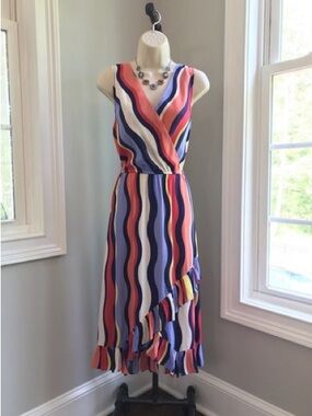 Striped Multicolor Wrap-Style Women’s Dress